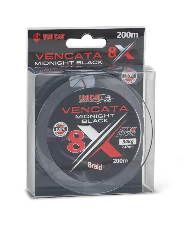 Snelle Levering Uni Cat Vencata Midnight Black 8X fonott zsinór 0,50mm / 200m / 48kg